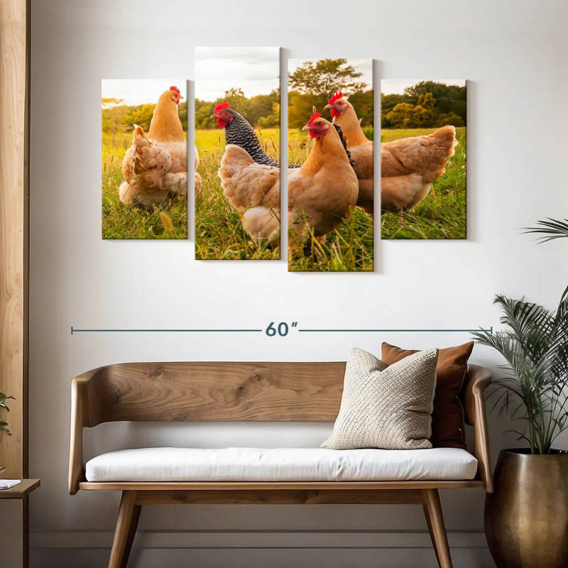 Chickens Looking For Food, H 32 po x l 52 po
