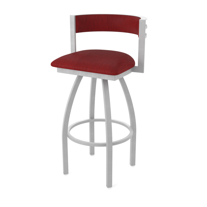 Tabouret Artémis, Tabouret de bar (siège d'une hauteur de 30 po), Nickel anodisé, Tissu - rubis graphique