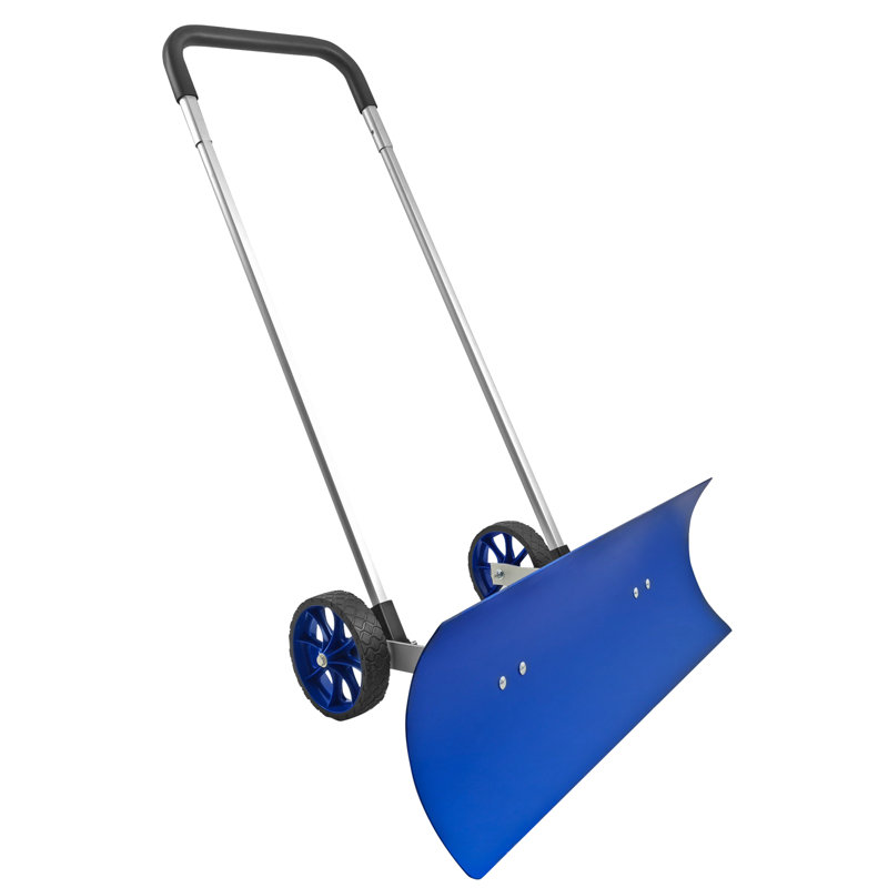 37" Wheeled Snow Pusher, Reversible Blade, Ergonomic Handle, Back-saver Design