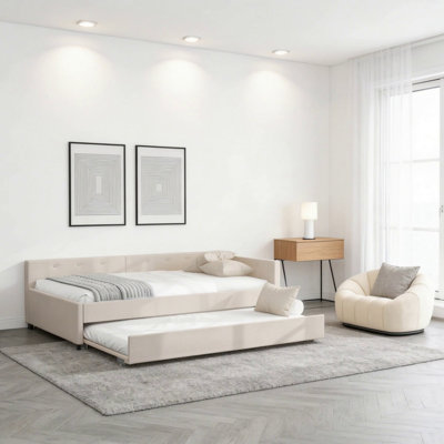 Full Size Upholstered Platform Bed With USB And Twin Size Trundle