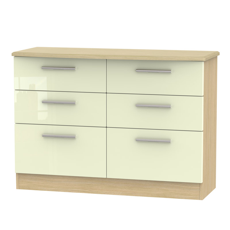 Fully Assembled Yvette 6 Drawer Chest, Oak/Cream