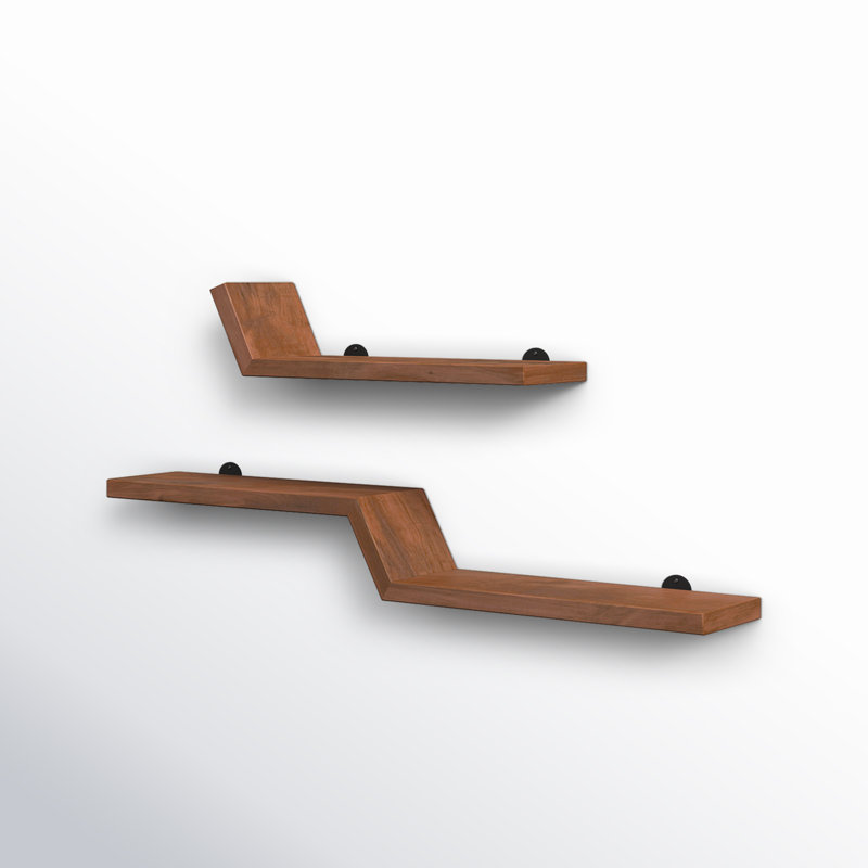 Ensemble de 2 tablettes flottantes en bois de manguier massif Marv, Noyer