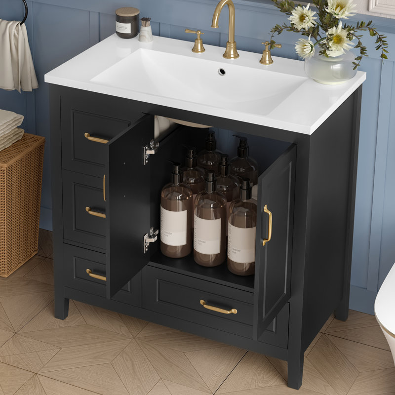 Gerdes 36" Freestanding Bathroom Vanity With Sink, Cabinet & Drawers, Black
