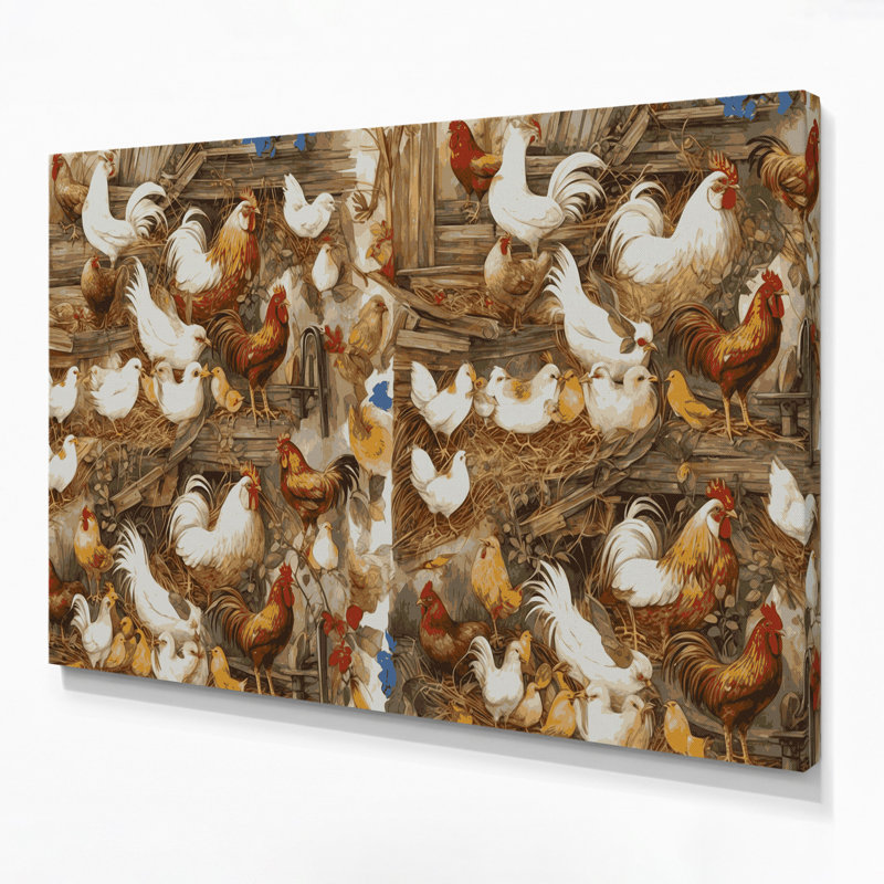 Ferme, oiseaux nichés, art mural sur toile brune, H 11 po x l 14 po