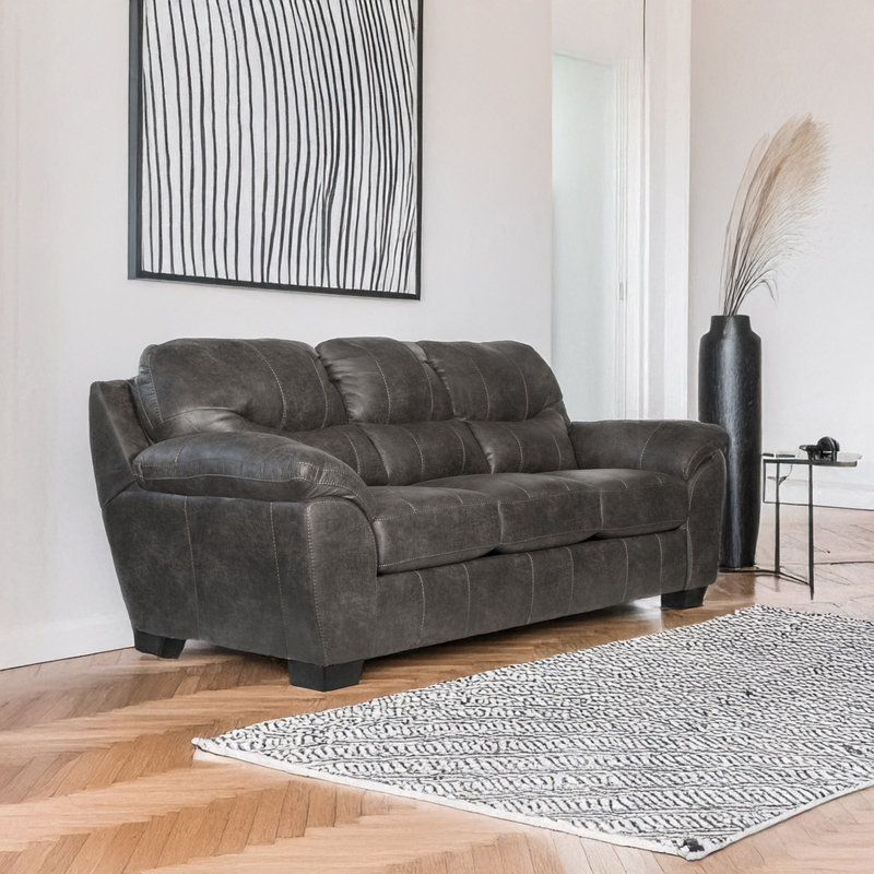  96'' Upholstered Sofa, Steel Faux Leather