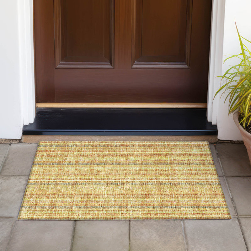 Honey Striped Synthetic Indoor/Outdoor Washable Rug
