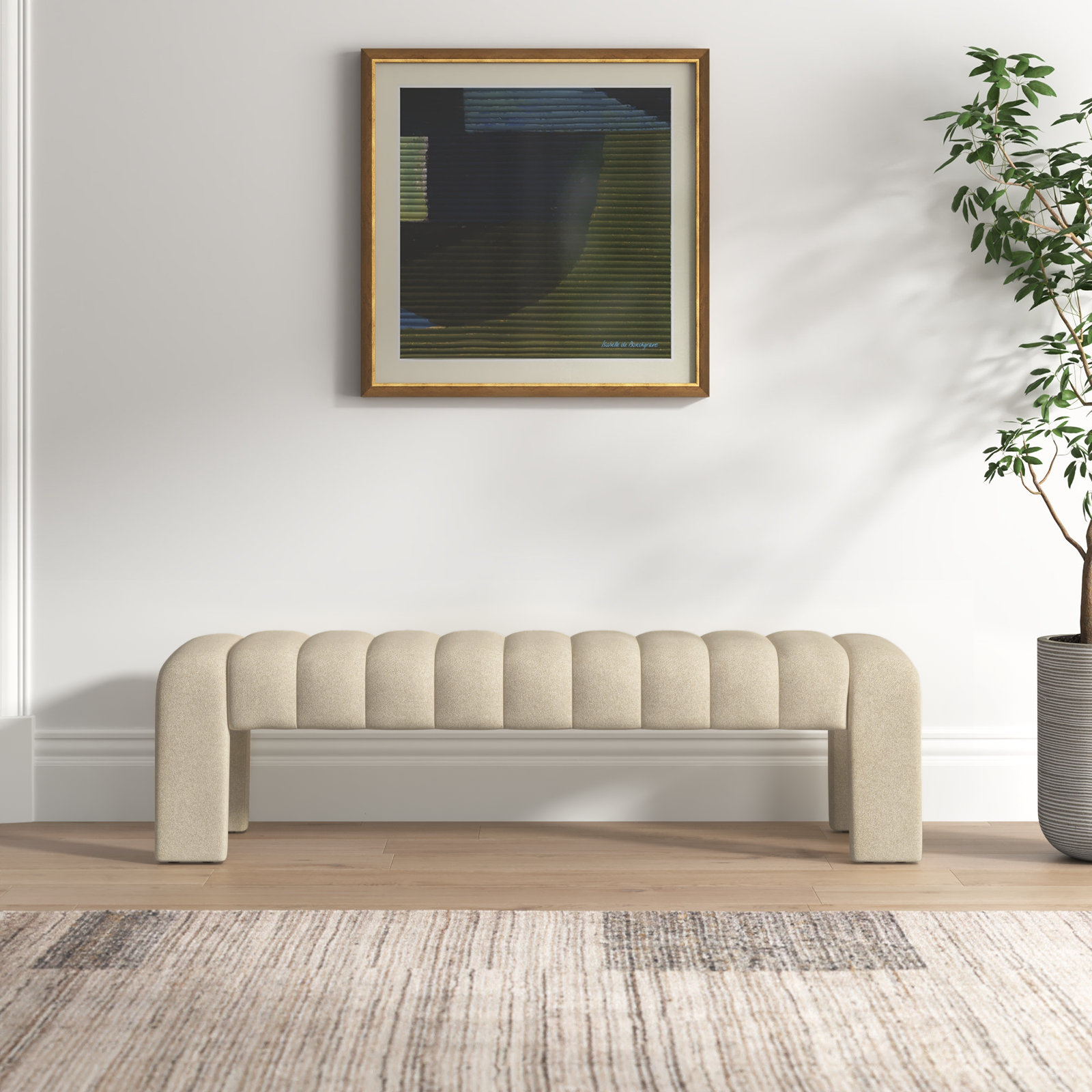 Gliese 63" Velvet Bedroom Bench, Tan Boucle 