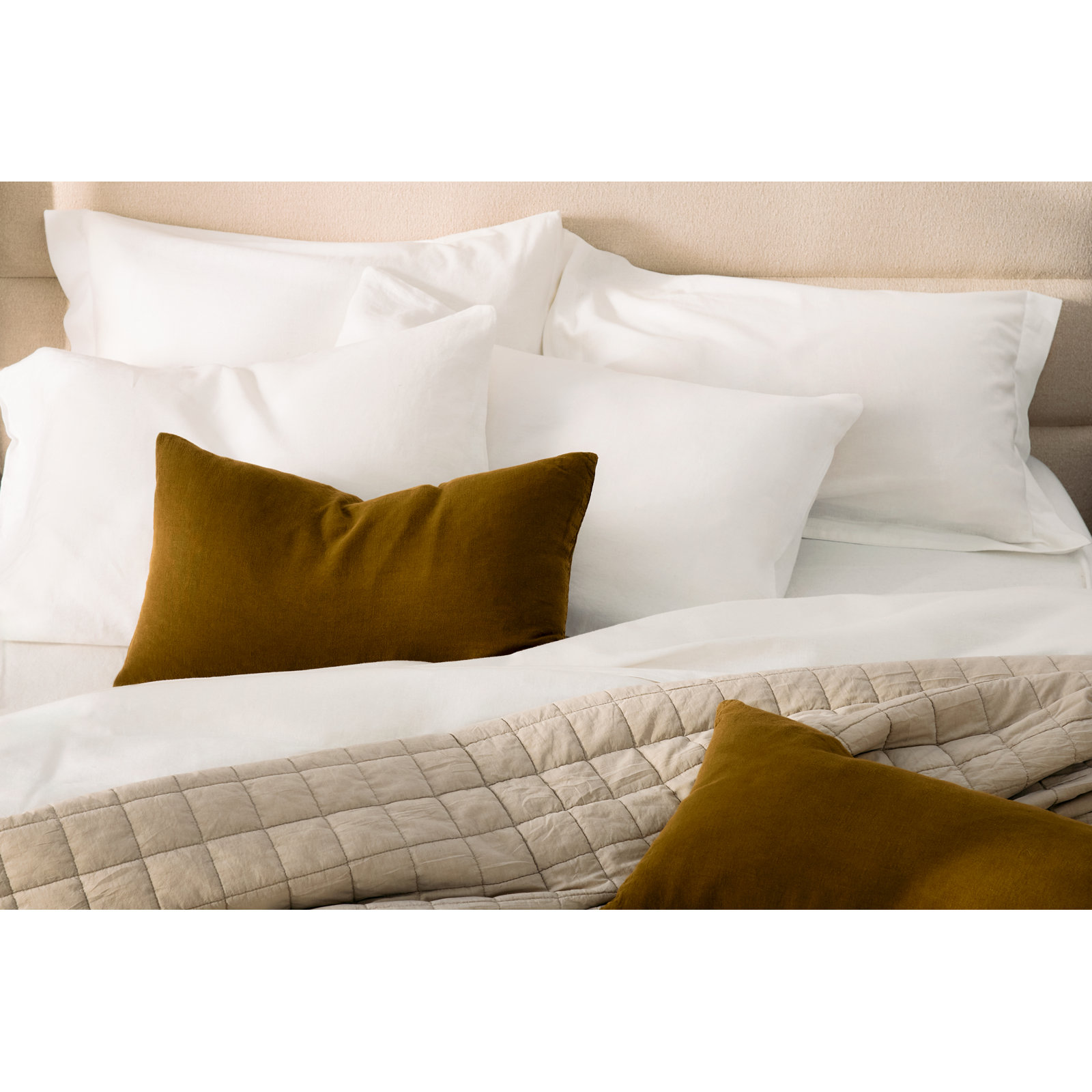 Simple Embroidered Linen Throw Pillow, Bronze, Rectangle 12" H x 22" W