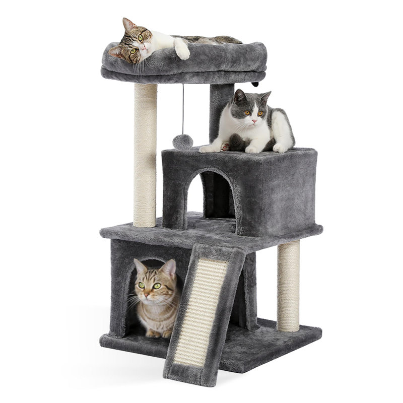34-inch multi-layer plush cat tree, Gray