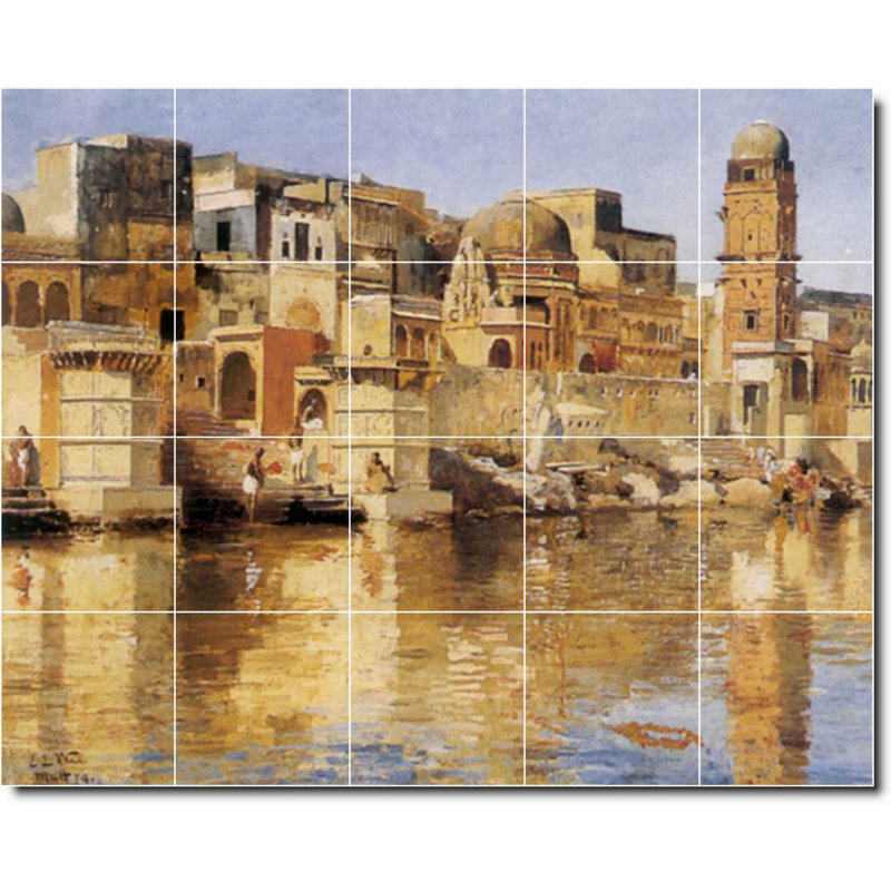 40" x 32" Ceramic Painting Decorative Mural Tile 8" x 8", Edwin Weeks Waterfront Painting W09601