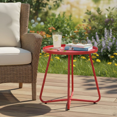 Petite table d'appoint ronde en métal pour patio, terrasse, porche