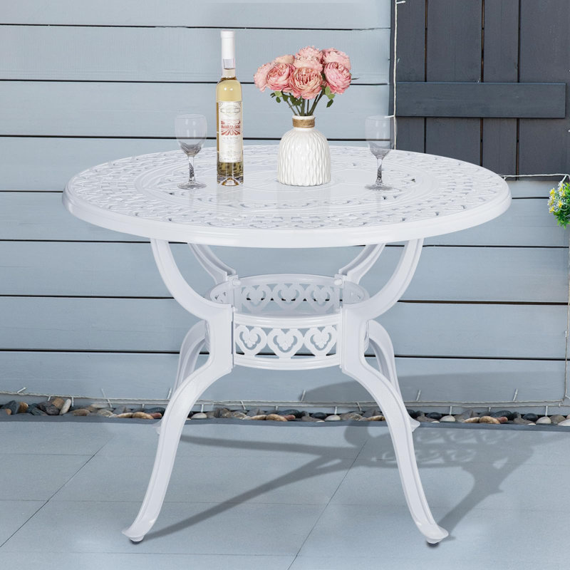 Round Metal Outdoor Dining Table With Umbrella Hole , 38.5'' in. W 38.5'' in. D, White