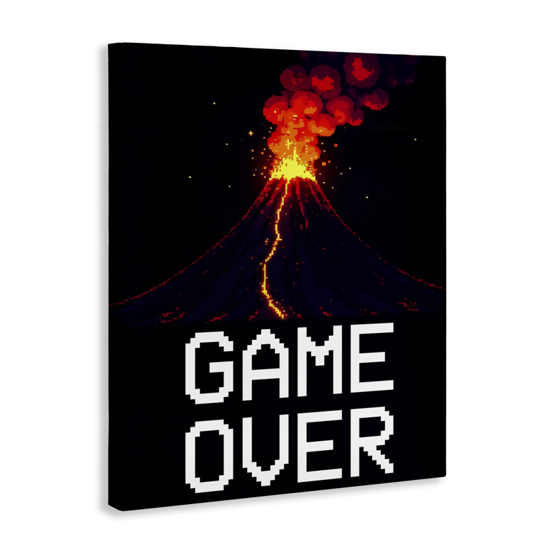 Pixel Volcano Game Over Canvas, design par Kim Allen, H 40 po x l 30 po