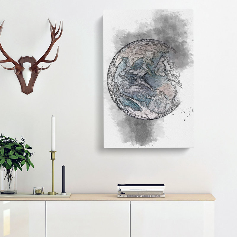 Eastern Hemisphere of Earth - Wrapped Canvas Drawing - Wrapped Canvas, 60cm H x 40cm W x 3cm D