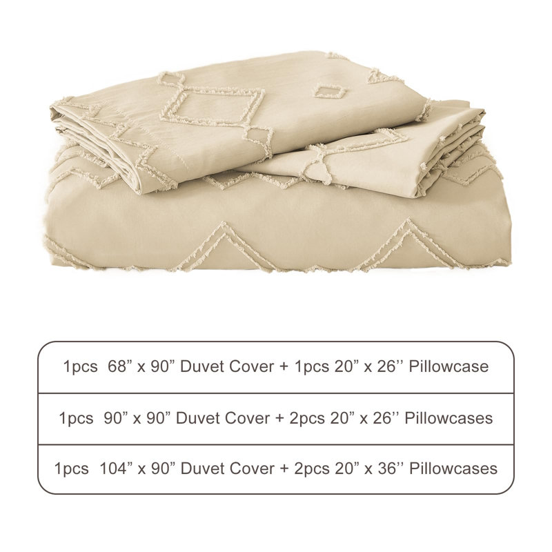 Ensemble de housse de couette Boho EMME, Géométrique beige, Housse de couette pour très grand lit et 2 taies 