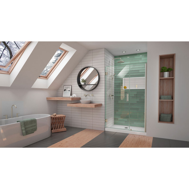 DreamLine Unidoor-LS 43 - 44 inch W x 72 inch H Frameless Hinged Shower Door in Brushed Nickel, Brushed Nickel, 44"