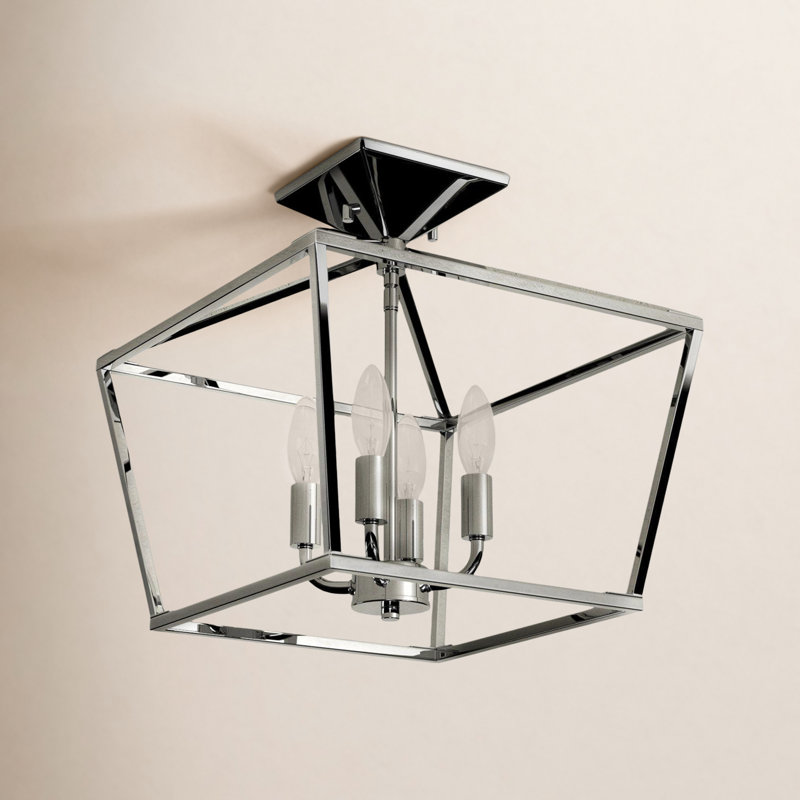 Plafonnier semi-encastré géométrique en nickel satiné à 4 lumières 13 po Hastings, Nickel satiné