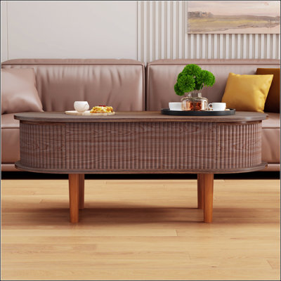 Table basse à plateau relevable cannelé avec compartiment caché