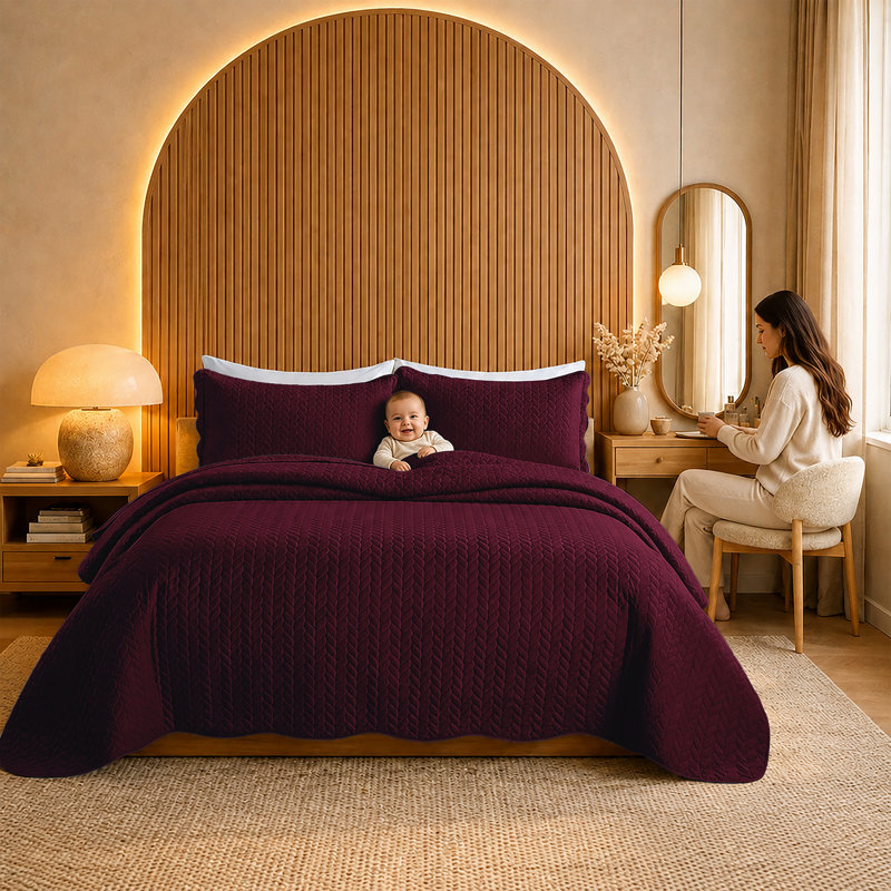 Ensemble d'édredon léger en microfibre avec taies décoratives Oxford, King Comforter + 2 Standard Shams, Burgundy