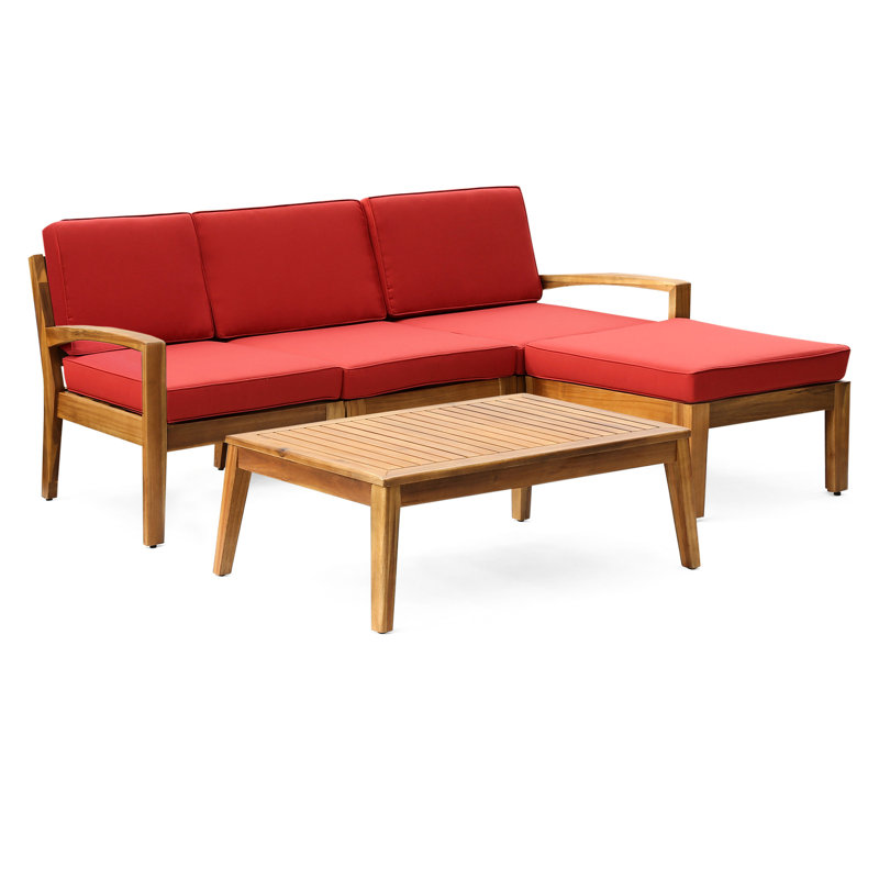 Table modulaire d'extérieur contemporaine rouge avec table basse en bois et bois