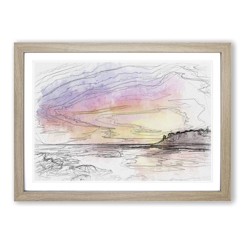 Malaga Coastline at Sunset - Picture Frame Graphic Art Print, 62cm H x 87cm W x 2cm D, Oak Framed
