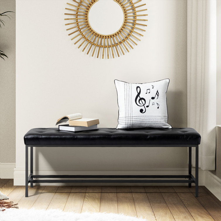 Quinlynn Faux Leather Upholstered Bench with Button-tufted Design