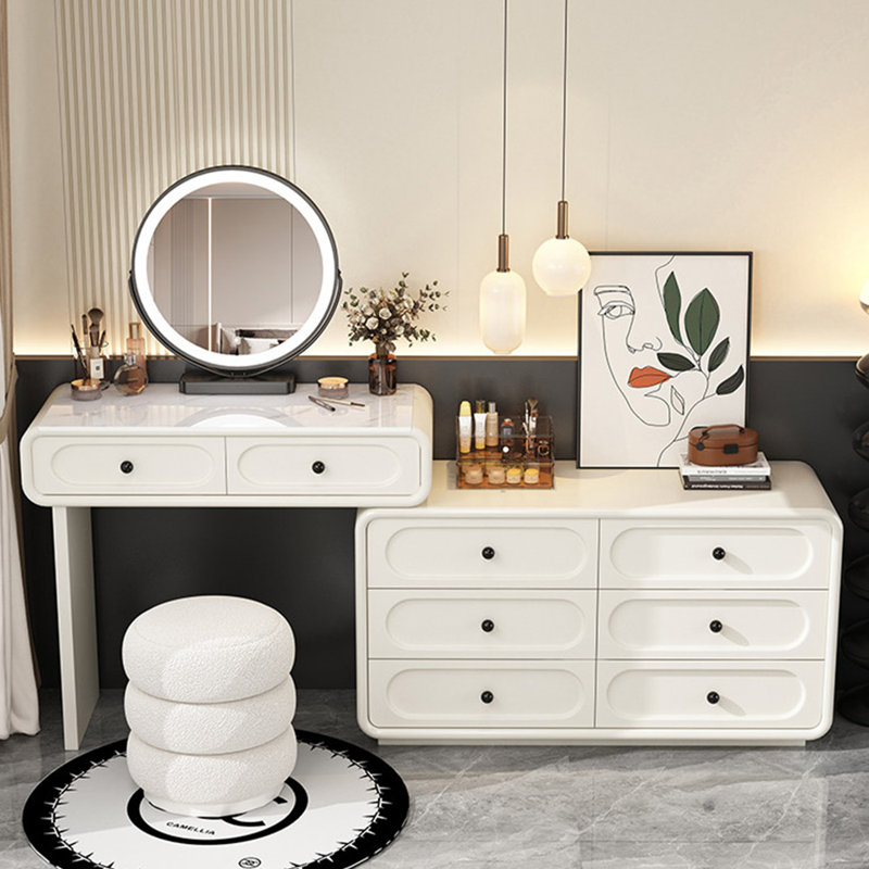 Table de maquillage de style buffet blanc de 51,18 po avec miroir