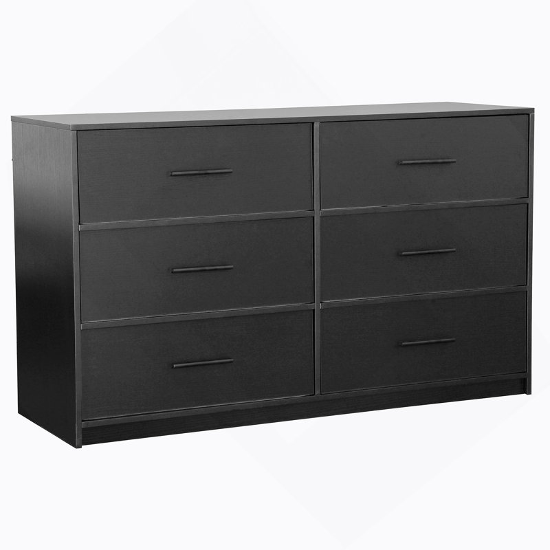 Commode 6 tiroirs avec tiroirs en tissu, Noir