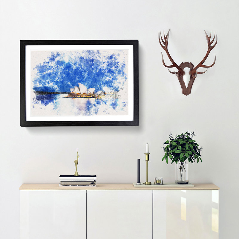 Sydney Opera House - Picture Frame Painting Print, Black Framed, 45cm H x 63cm W x 2cm D