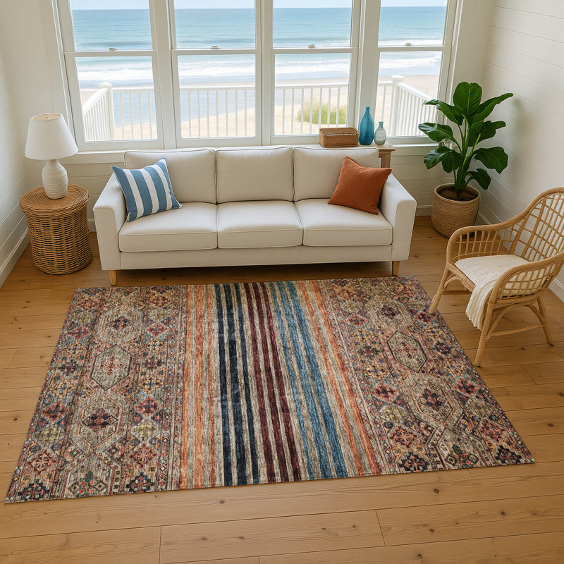 Premium Machine Washable Brennon AMF1641 Stripes Rug, Rectangle 9' x 12'