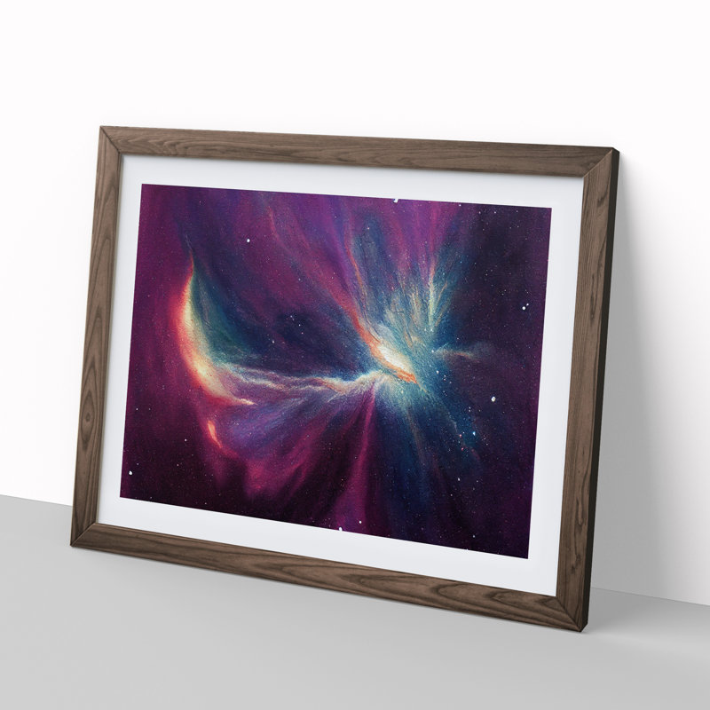 Galaxy Watercolour Vol.5 - Single Picture Frame Print, Walnut Framed, 25cm H x 34cm W x 2cm D