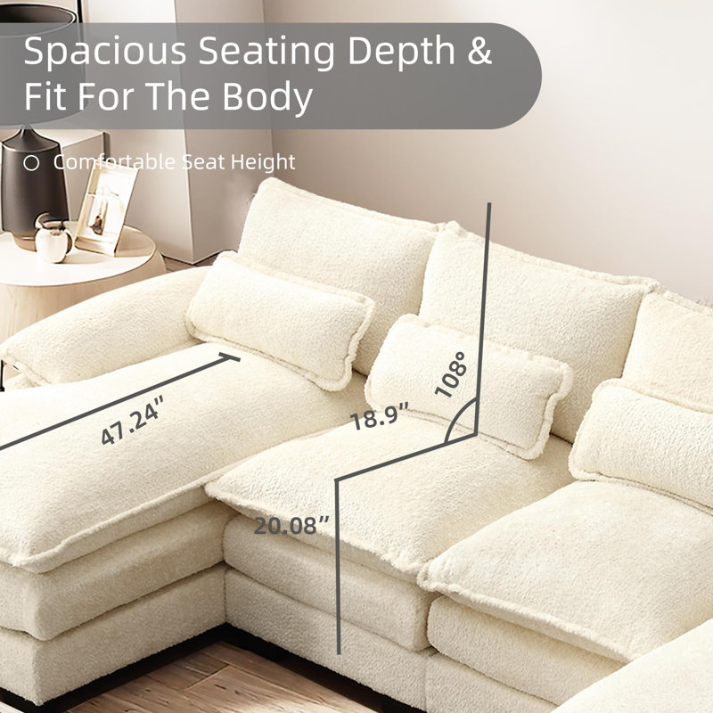Beige Chenille U-Shaped Sectional Sofa with Solid Wood Frame