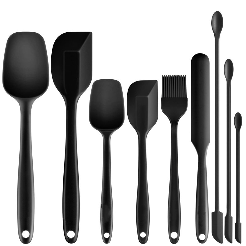 9 Pieces Silicone Spatula Set Kitchen Utensils For Baking, Black