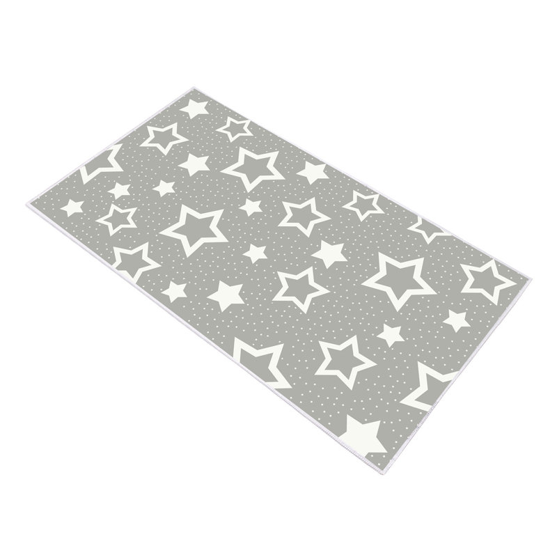Tapis rectangulaire gris / blanc en polyamide tissé à la machine Thelma, Rectangle 3 pi 11 po x 5 pi 11 po