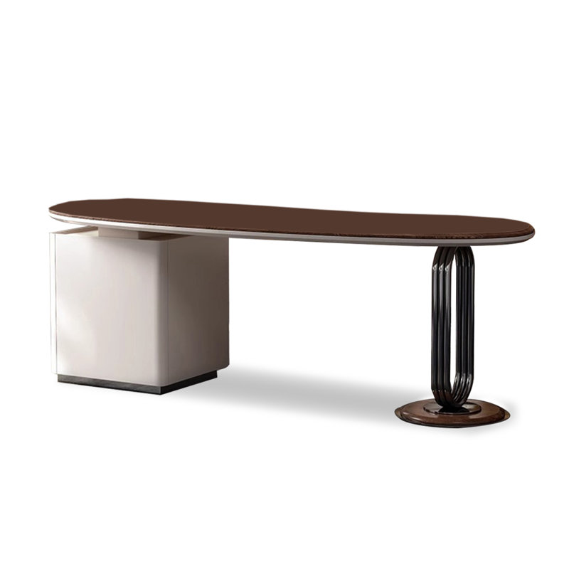 Bureau incurvé moderne en bois massif avec tiroirs et finition laquée Modern, H 29,53 po x l 70,87 po x P 27,56 po