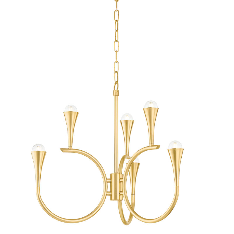 Aviana Aged Brass 6-Light Chandelier with Steel Shades
