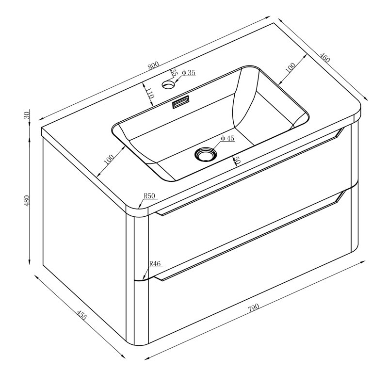 Eve 600mm Single Bathroom Vanity with Integrated Polyglomerate Basin, Charcoal
