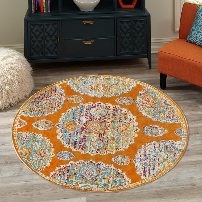 Haefner Floral Indoor Rug, Round 5'5"
