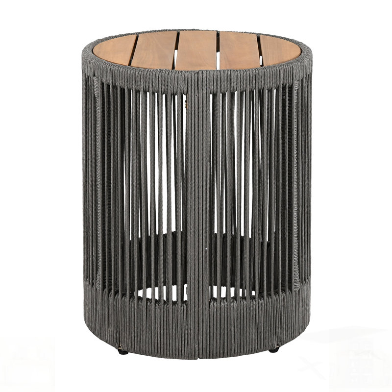 Table d'appoint durable en corde de rotin et bois d'acacia pour patio, balcon et jardin - résistante aux intempéries et élégante
