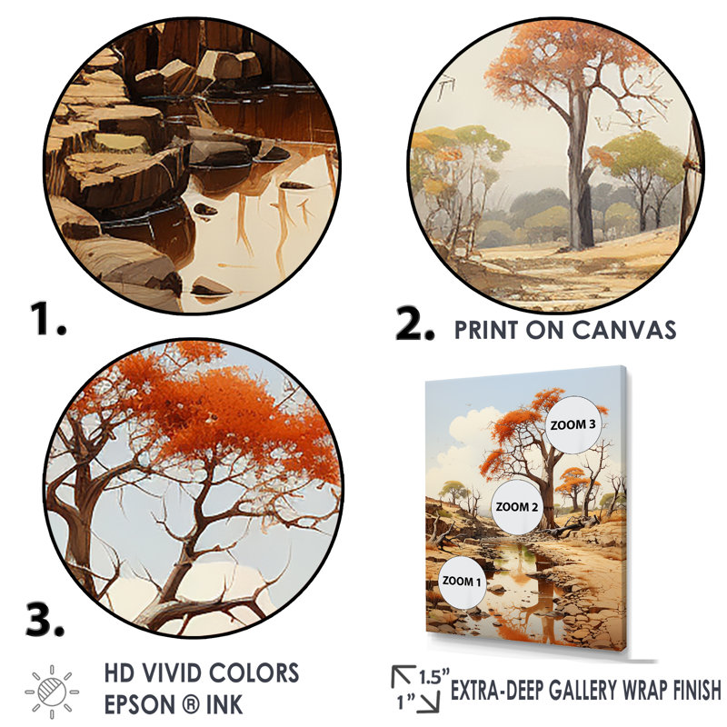 Baobab africain, paysage de savane II - impressions de toile de baobab, H 40 po x l 30 po, Cadre naturel flottant