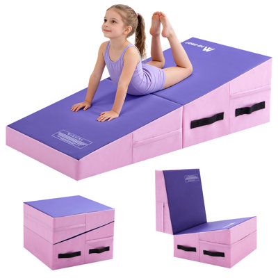 Folding Incline Gymnastics Wedge Mat, Non-Slip Cheese Mat for Kids Tumbling & Skill Training, Home Fitness Exercise Mat