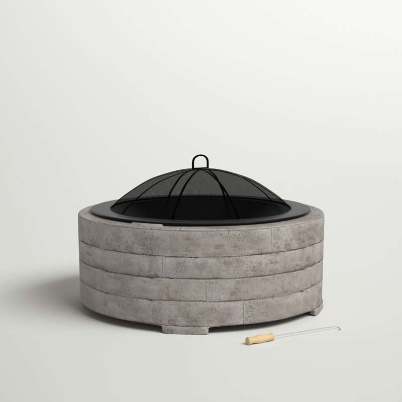 Faynell Round Concrete Wood Burning Fire Pit with Lid