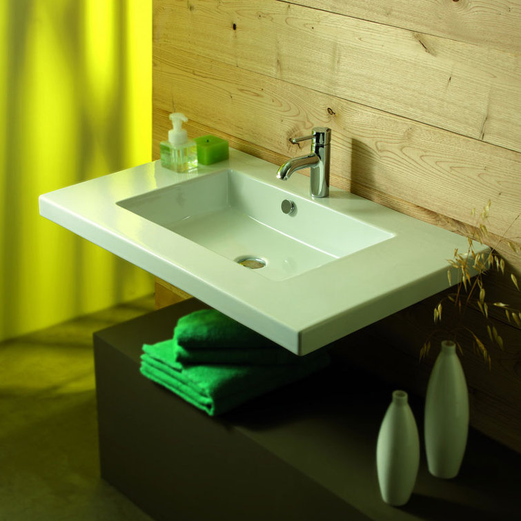 Ceramica Tecla By Nameeks Mars 21.26'' Glossy White Ceramic Rectangular Bathroom Sink with Overflow