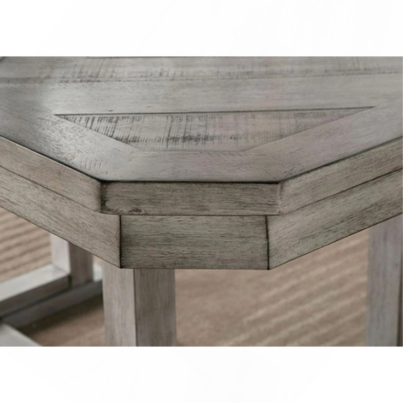 Dining Table Gray Color Diamond Wood Grain Pattern Table Wire-Brushed Finish