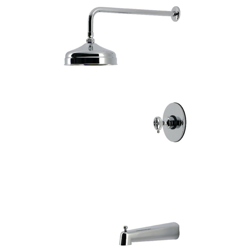 Robinet de baignoire et douche à poignée simple à pression équilibrée Kingston Brass Levante, Chrome poli