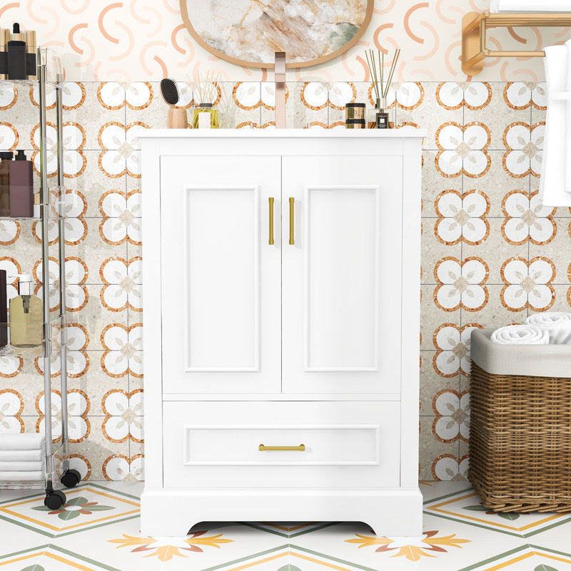 Meuble-lavabo moderne 24 po avec lavabo, portes à fermeture en douceur, Blanc