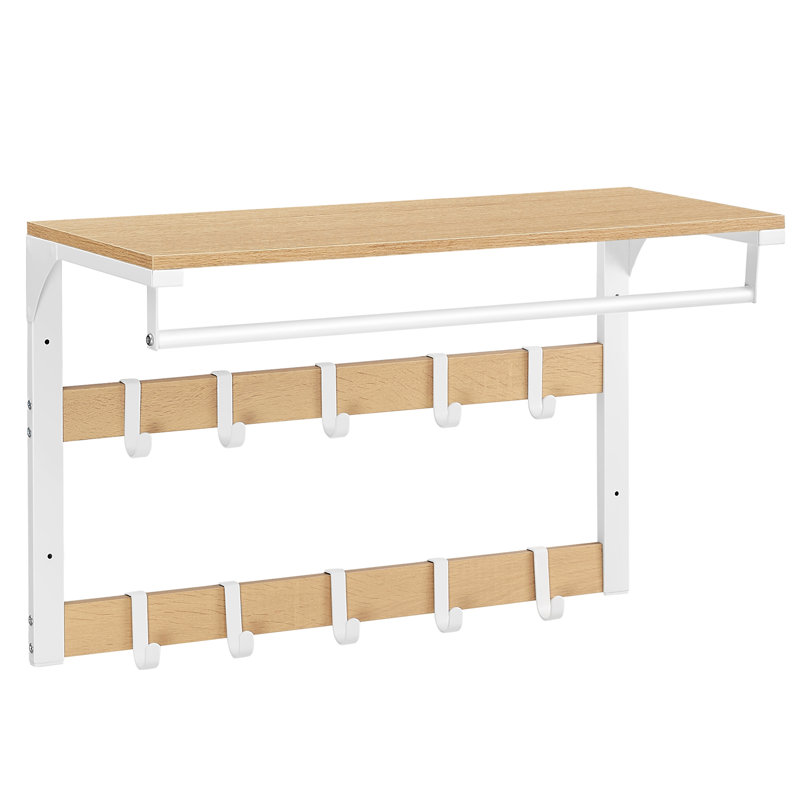Meila Steel Wall 10 - Hook Wall Mounted Coat Rack, Natural/White