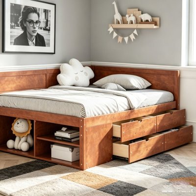 Full Size Daybed with Drawers and Shelves