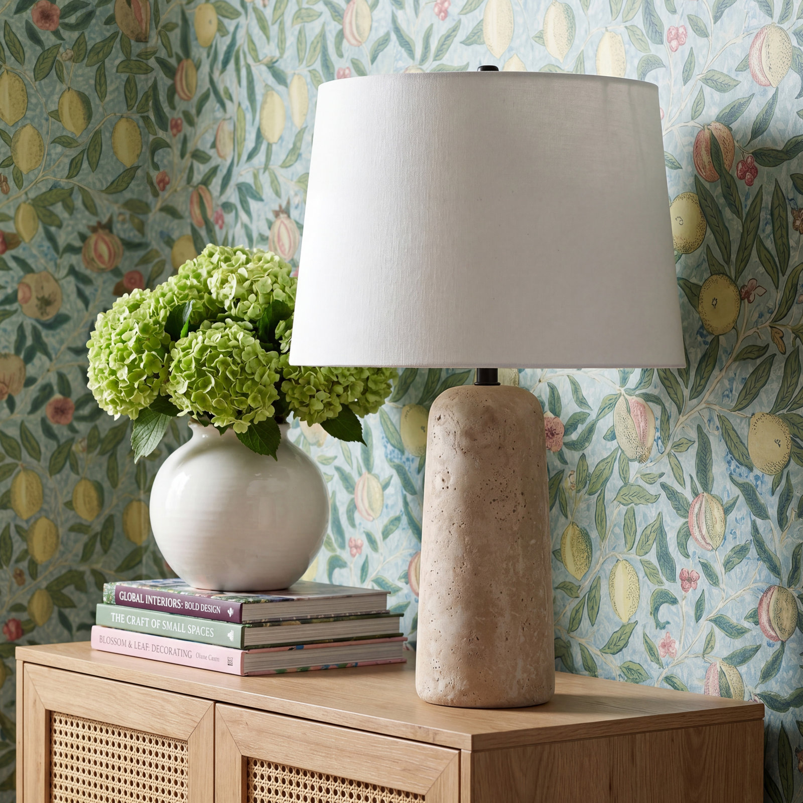 Holderness Travertine Table Lamp, 22" H x 14" W x 14" D