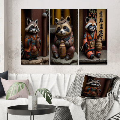 «Happy Terracotta Tanuki», 3 pièces sur toile